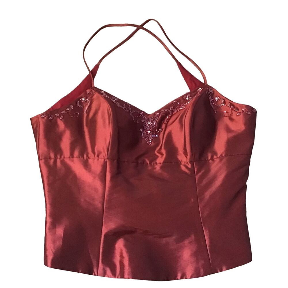 Venus Bella Formals Garnet Boned Beaded Strappy Cropped Lined Tank Top 12